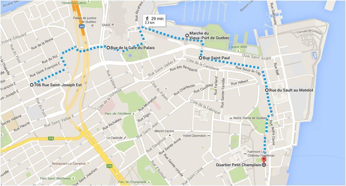 Mappa della Città di Quebec città bassa