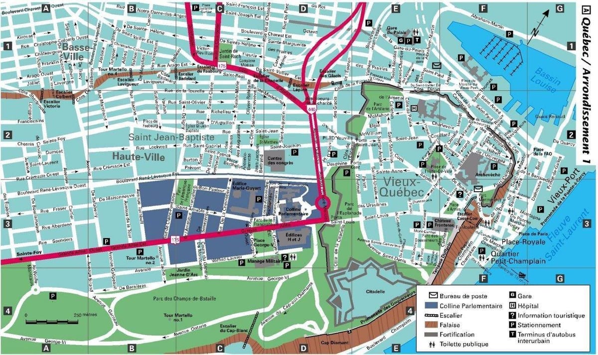 Mappa di via vecchia di Quebec City