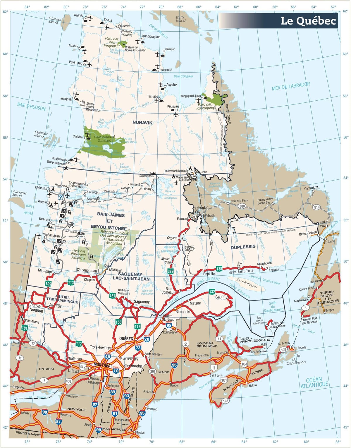 Mappa stradale Quebec, canada