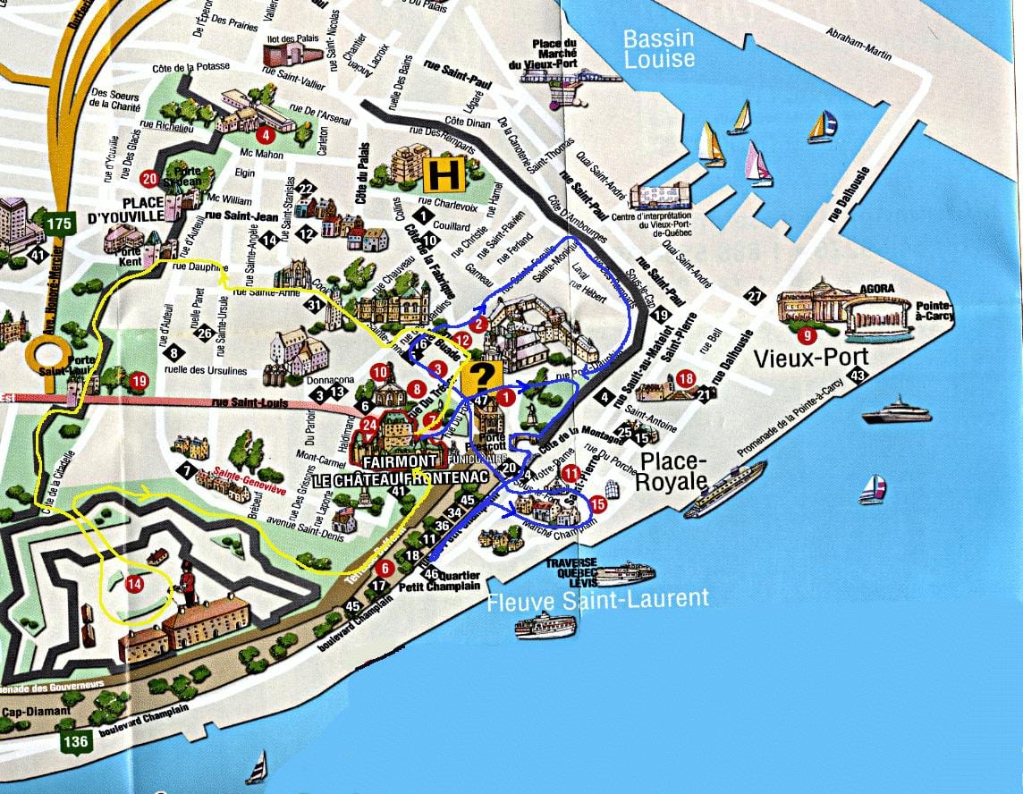 mappa di old Quebec con attrazioni