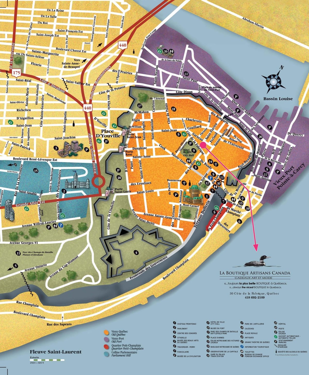 l'antica Città di Quebec attrazioni mappa