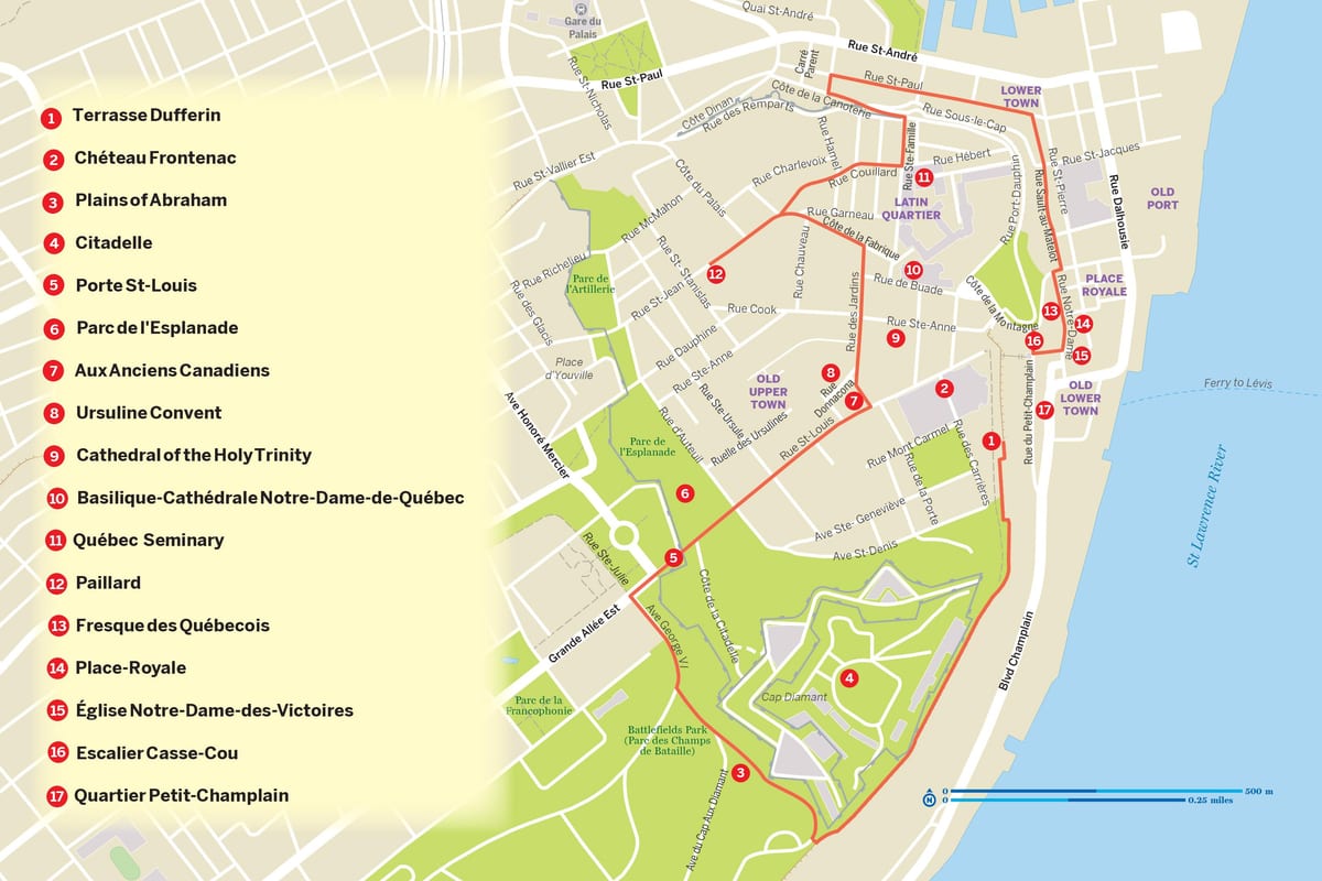 Mappa della Città di Quebec hop on hop off