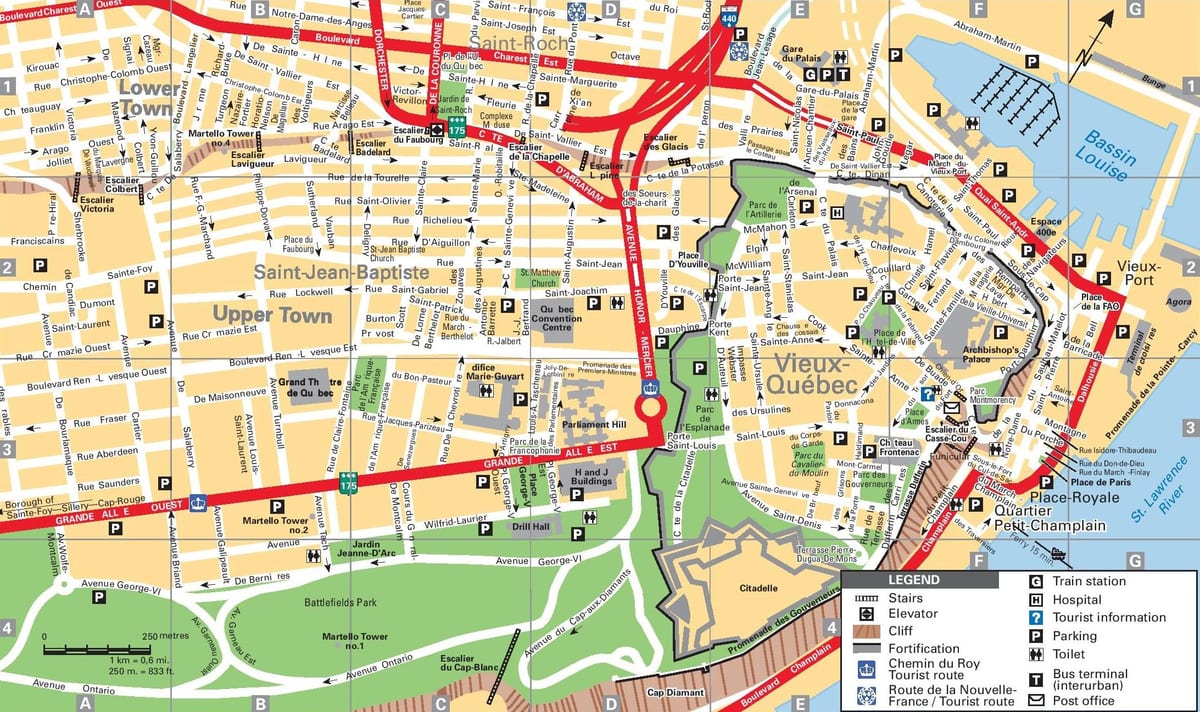 Quebec City attrazioni turistiche mappa