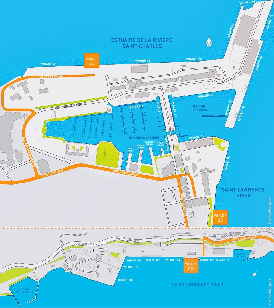 Mappa di Quebec City terminal crociere