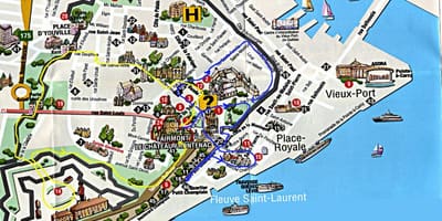 Mappa di old Quebec con attrazioni